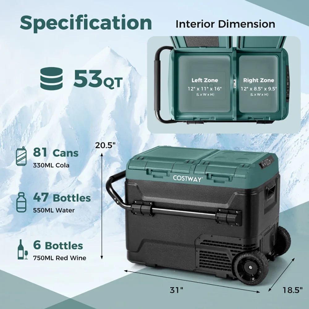 Spaco Dual Zone 12V Car Refrigerator for Vehicles Camping Travel Truck RV Boat Outdoor and Home Use-Green, Quart Portable Freezer Electric Cooler Car Refrigerator