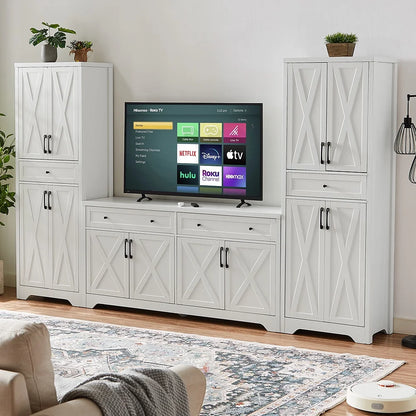TrumanPick 61"H Large Buffet Sideboard Cabinet, TV Cabinet, Kitchen Pantry for Dining Room, Living Room, 61.3''L x 15''W x 29.8''H, White/Walnut