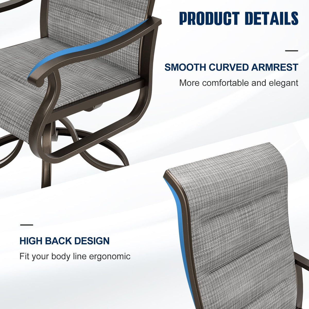 UDPATIO High Back Outdoor Dining Chairs Set of 2, All Weather Swivel Patio Chairs, Breathable Garden Outdoor Furniture for Backyard Deck