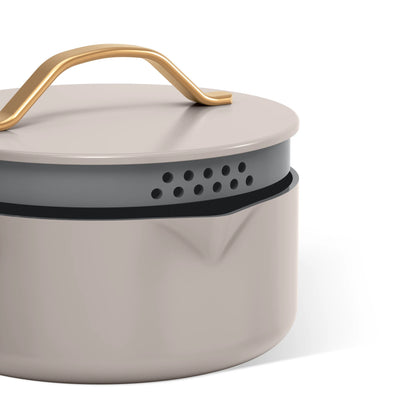 Beautiful 12pc Ceramic Non-Stick Cookware Set with Strainer Lids, White Icing by Drew Barrymore