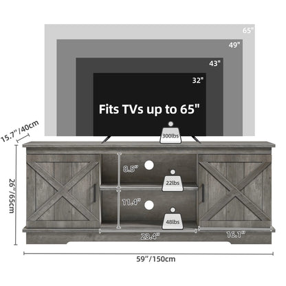 Dextrus Farmhouse TV Stand for 65 inch TV, Entertainment Center for Living Room, TV Media Console Cabinet, Grey Wash