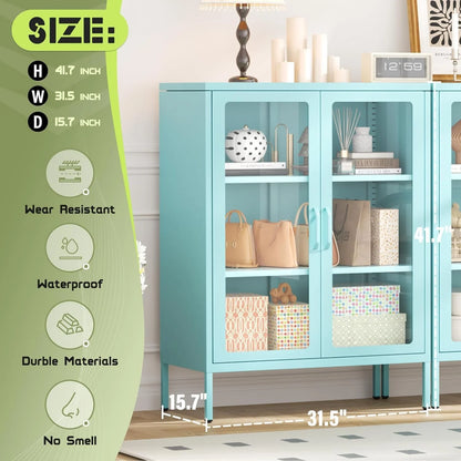 SUNCROWN Metal Storage Cabinet, Curio Display Cabinet with 2 Glass Display Door and 4 Shelves, Side Storage Organize, Modern Bookshelf Cabinet for livingroom, Bedroom, Kitchen, Black