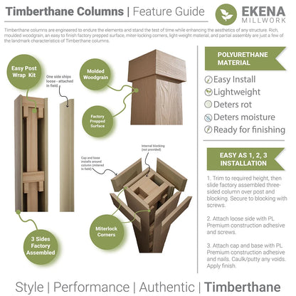 Ekena Millwork 18"W x 5'H Hand Hewn Endurathane Faux Wood Non-Tapered Square Column Wrap with Standard Capital & Base