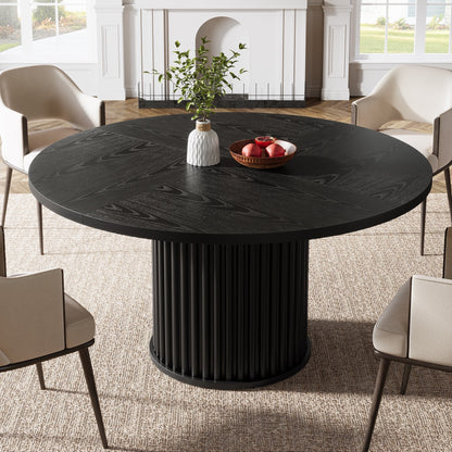 Tribesigns Black Round Dining Table for 4-6 People, 47.24-Inch Circle Wood Kitchen Table with Sturdy Fluted Metal Base, Modern Dining Room Furniture