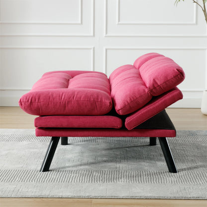 Memory Foam Futon,Convertible Futon Sofa Bed with Adjustable Armrests,Upholstered Futon Couch Sleeper Sofa for Compact Small Space,Rose Red