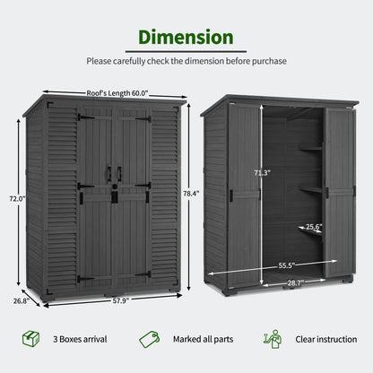 MCombo Large Outdoor Storage Shed with 6 Shelves, Outside Tool Wooden Storage Cabinet, 1738