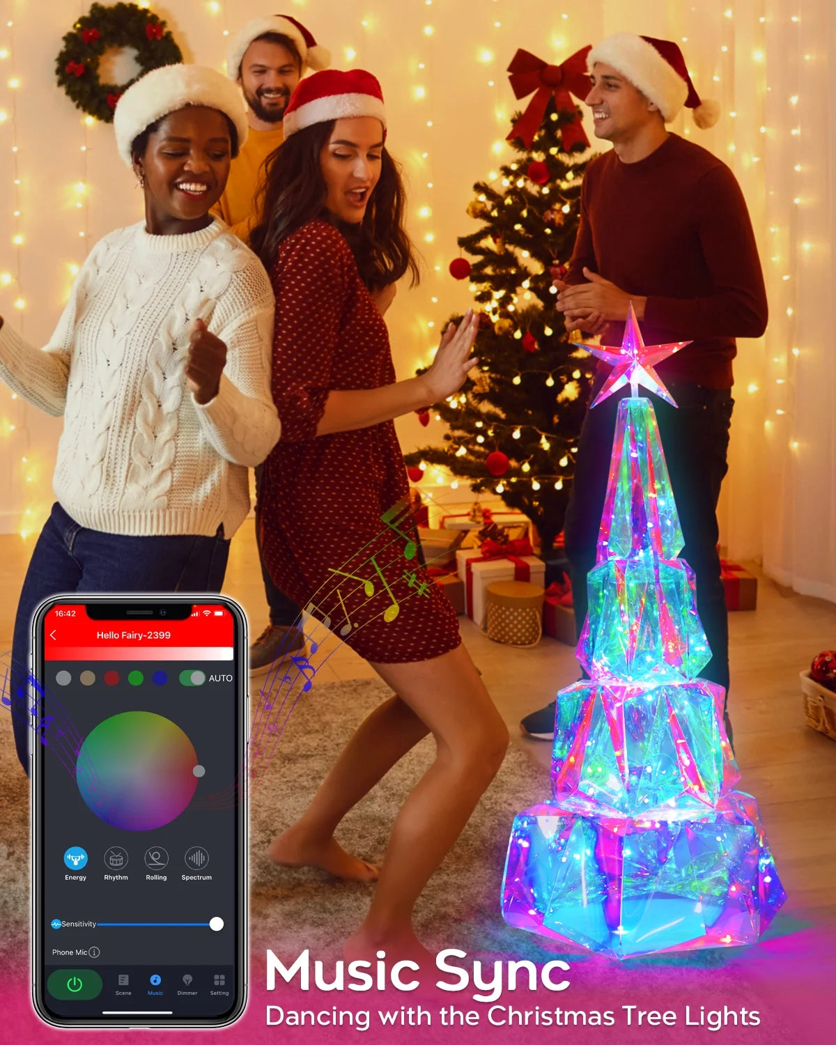 8FT 191 LED Christmas Cone Tree Smart Light with 58 Modes DIY Timer Remote Dimmable Artificial Christmas Tree for Porch Yard Patio Indoor Outdoor Xmas Holiday Decor