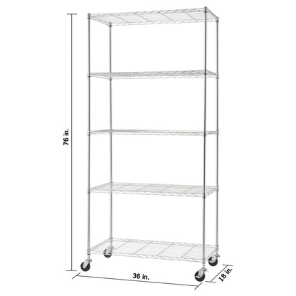 TRINITY BASICS EcoStorage 5 Tier Adjustable Wire Shelving w/ Wheels, Chrome