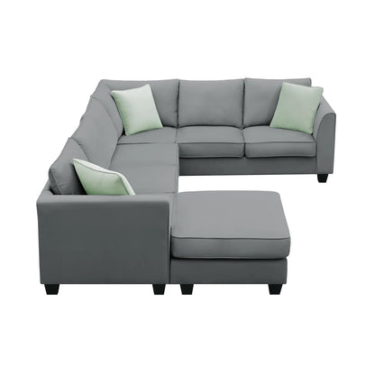 Harper & Bright Designs Modular Sectional Sofa with Ottoman Couch L Shape Corner Sofa Sets 7 Seats Fabric Couch for Living Room, Black, 112 * 87 inch