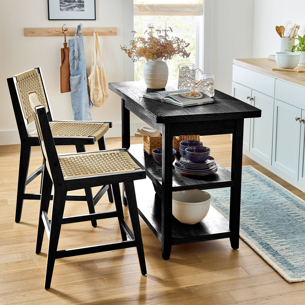 Better Homes & Gardens Reading Wood Kitchen Island with 2 Shelves and Drawers, Walnut Color