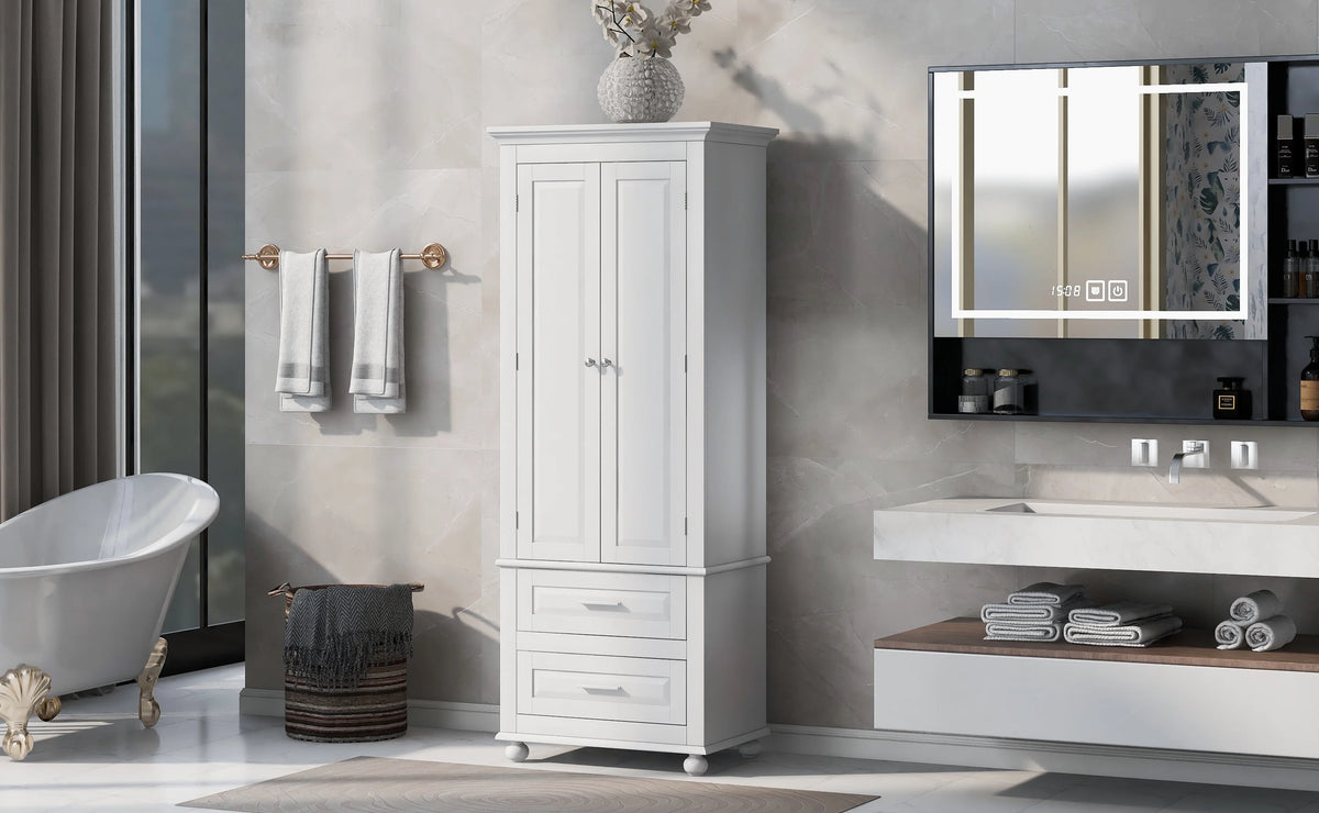 Bellemave White Tall Storage Cabinet with Adjustable Shelf Bathroom Cabinet with 1 Drawer and Storage Rack Large Freestanding Wood Cabinet Storage Organizer Floor Cabinet, White