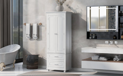 Bellemave White Tall Storage Cabinet with Adjustable Shelf Bathroom Cabinet with 1 Drawer and Storage Rack Large Freestanding Wood Cabinet Storage Organizer Floor Cabinet, White