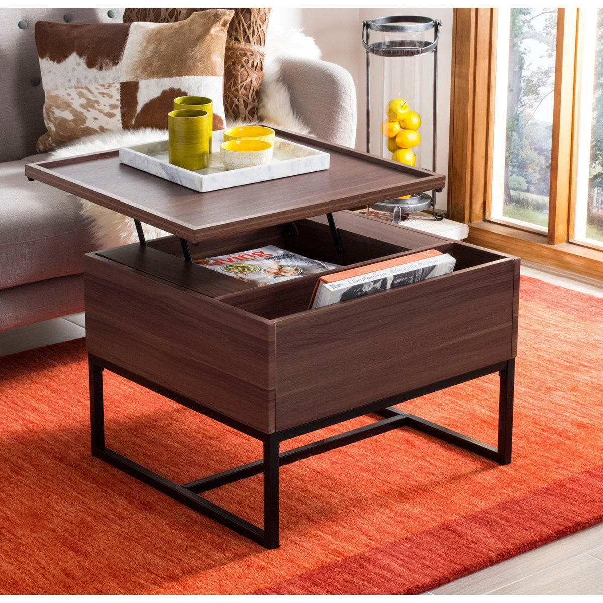 Safavieh Kristie Contemporary Lift-Top Coffee Table, Dark Oak/Black
