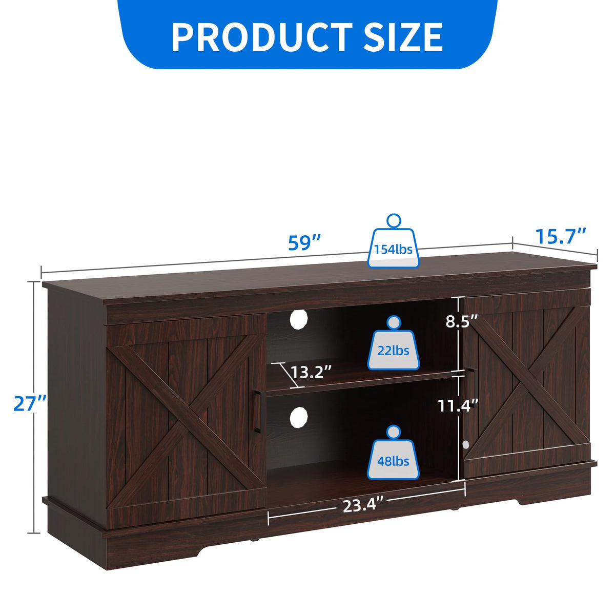 Dextrus Farmhouse TV Stand for 65 inch TV, Entertainment Center for Living Room, TV Media Console Cabinet, Grey Wash