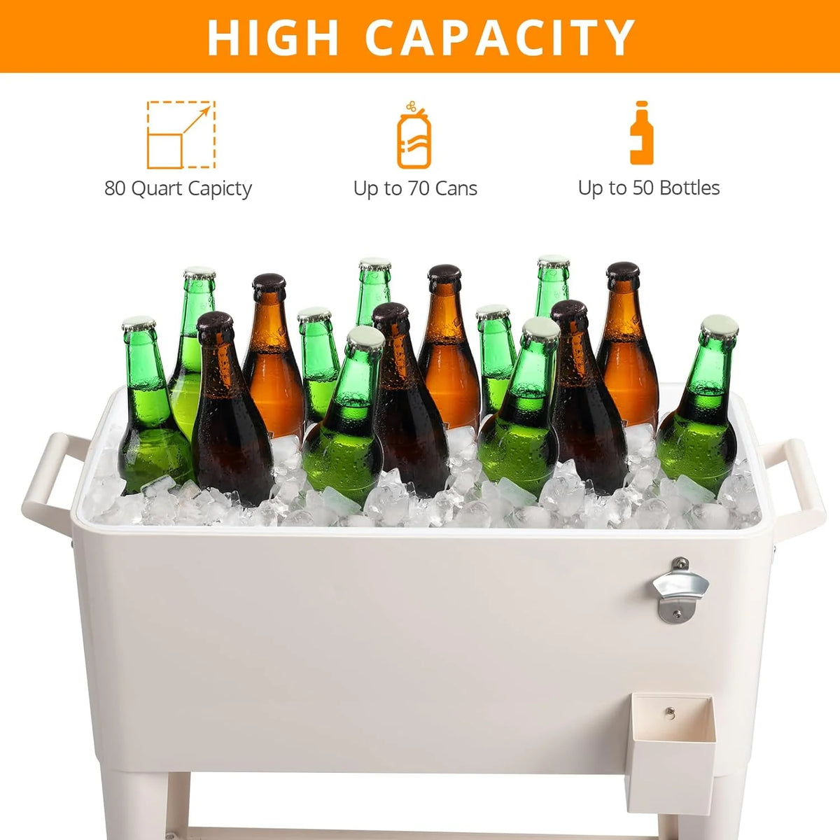 HEYWU 80 Quart Ice Chest Water Cooler with Bottle Opener, Milk White