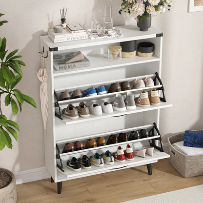 Veanerwood Shoe Cabinet with 2 Flip Drawers Farmhouse Shoe Storage Cabinet Organizer for Entryway, Gray