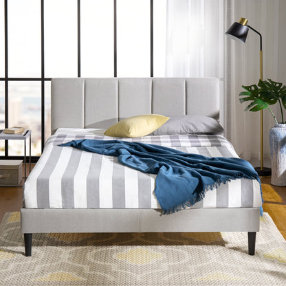 Zinus Maddon 35" Upholstered Platform Bed Frame, Beige, Adult, Queen