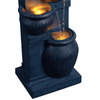 Teamson Home Outdoor Water Fountain with Lights�C 4-Tier Cascading Bowl Design with LED Light & Solar Pump, Solar-Powered Water Fountain Outdoor Garden, Yard, or Patio D��cor, Navy Blue