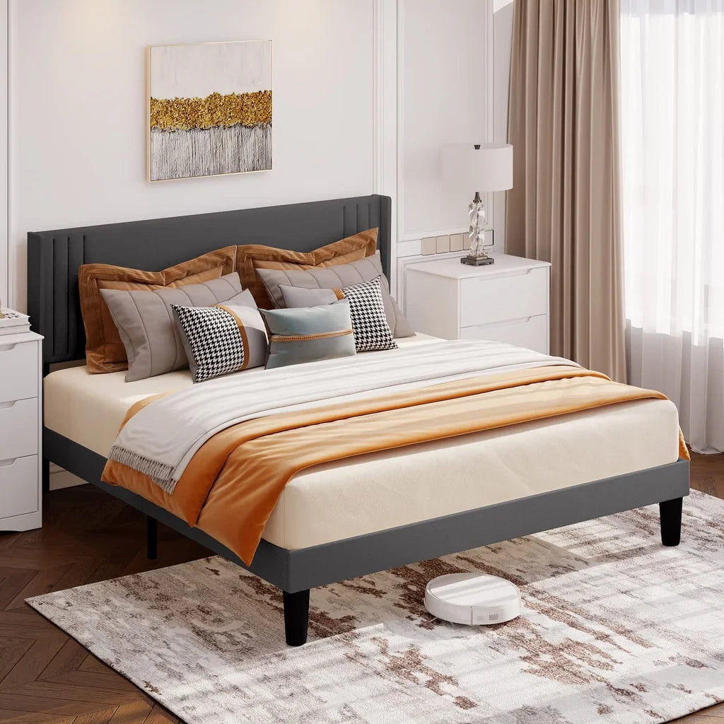 Aiho 4 Pieces Bedroom Furniture Set, Includes Queen Bed Frame, Nightstands Set of 2, Double Wide 6-Drawer Dresser - White
