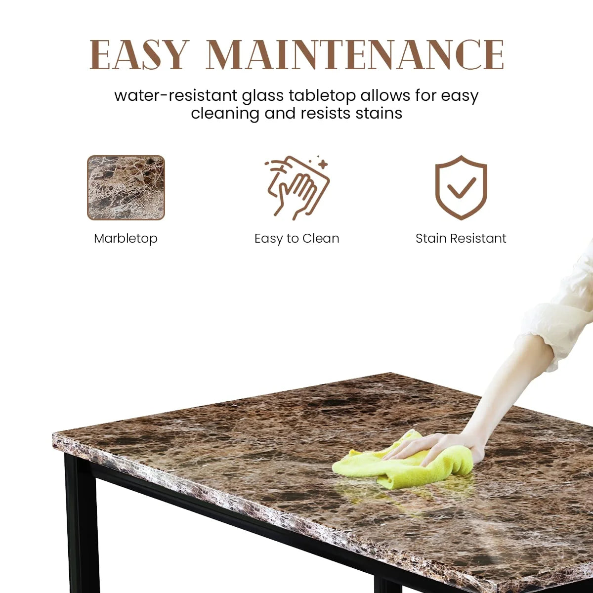 AWQM Dining Table Set of 4, Faux Marble 5 Piece Dining Room Table Set with PU Leather Chairs, Rectangular Kitchen Table Set for Apartment, Dining, White
