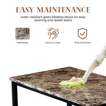 AWQM Dining Table Set of 4, Faux Marble 5 Piece Dining Room Table Set with PU Leather Chairs, Rectangular Kitchen Table Set for Apartment, Dining, White