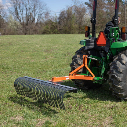 Titan Attachments 3 Point 5 FT Landscape Rake with Bolt-On Wheels for Compact Tractors, Fits Category 1 Hookup, Tow-Behind Garden Tool, Landscaper, and Grass Comb