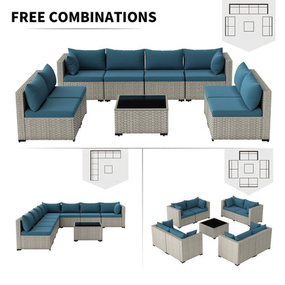 7 Pieces Patio Conversation Set, Outdoor Sectional PE Rattan Wicker Furniture Seat,Dark Gray