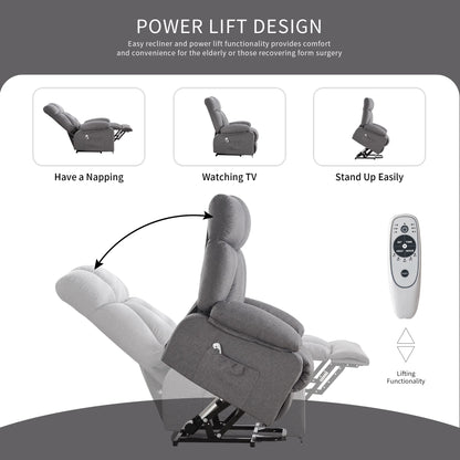 JONPONY Power Lift Recliner Chair Recliners for Elderly with Heat and Massage Recliner Chair for Living Room with Infinite Position and Side Pocket,USB Charge Port,Brown