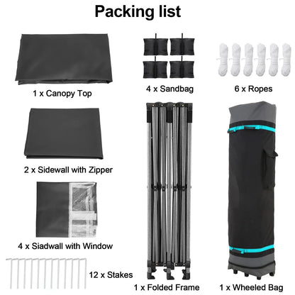 COBIZI 10x20 Heavy Duty Pop up Canopy Tent with 6 sidewalls Easy Up Commercial Outdoor Canopy Wedding Party Tent for Beach All Season Wind & Waterproof Gazebo with Roller Bag,Black(Frame Thickened)