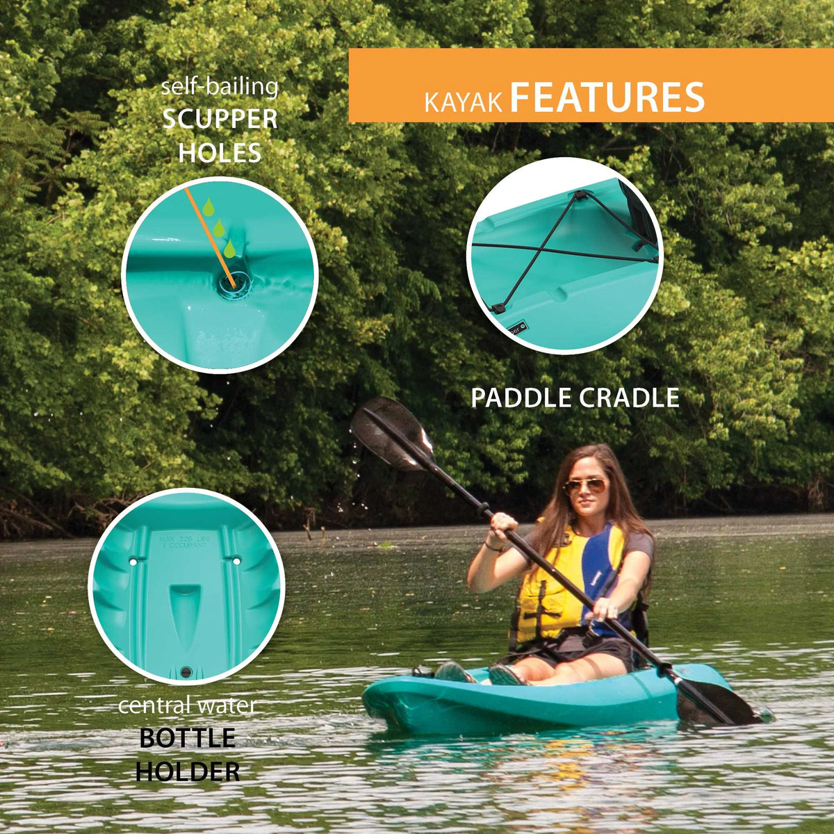 Lifetime Hydros 101 inch Sit-on-Top Kayak, Orange (90595)