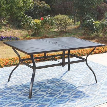 MF Studio 60" x 38" Rectangle Outdoor Dining Table with Umbrella Hole, Suitable for 6-Person, Black