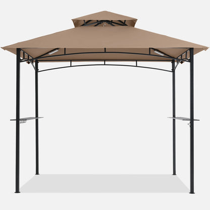 MASTERCANOPY 8' x 5' Grill Gazebo Outdoor BBQ Gazebo Canopy with LED Lights for Patio, Brown