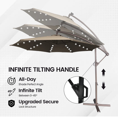 Mondawe 10ft Solar Lights Offset Cantilever Patio Umbrella - with Light, LED Lighted Offset Hanging Patio Outdoor Market Umbrella UPF50+ UV Protection with Crank,Navy Blue