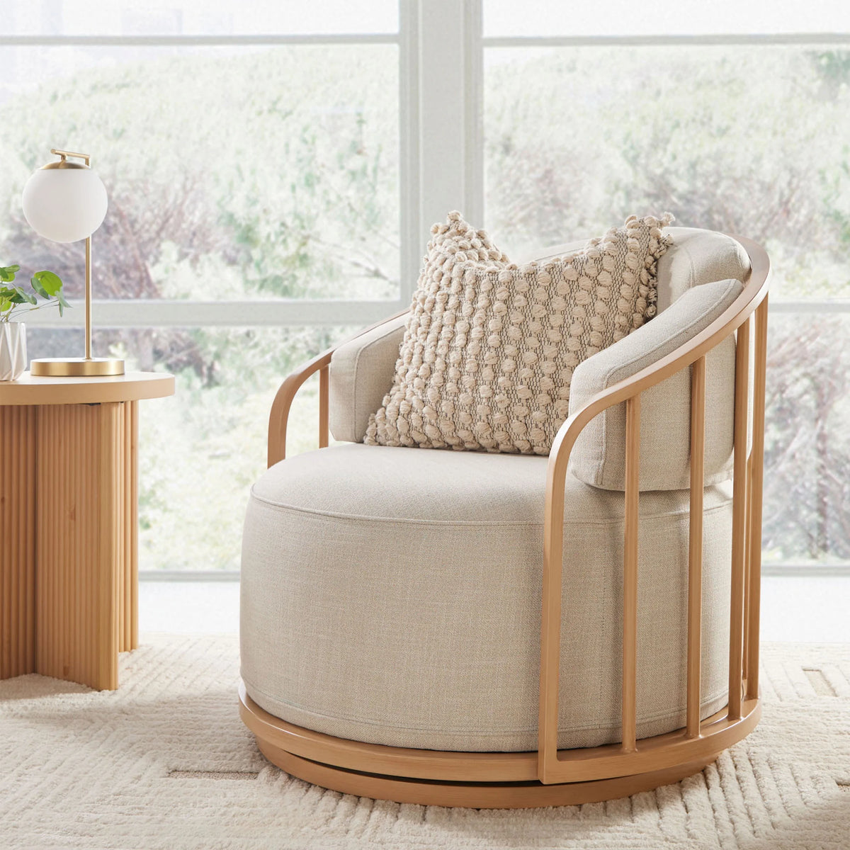 Better Homes & Gardens Lillian Swivel Birdcage Accent Chair, Cream Linen