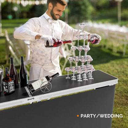 Ktaxon 78" Foldable Bar Table, Mobile Bar with 3-Tier Shelves & Carry Bag - Perfect for Events, Parties, Camping, Picnics, Tradeshows, and Both Outdoor/Indoor Use (Comes with Black Skirt, Black)