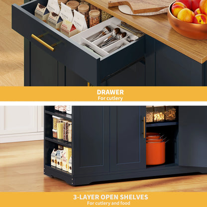 DWVO Kitchen Storage Cart with Trash Can Storage Cabinet, Rolling Kitchen Island with Wheels and Drawers for 13-Gallon Trash Bin, Gray