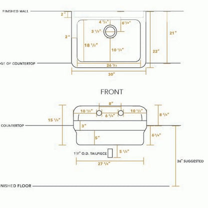 Whitehaus Old Fashioned Country Fireclay Utility Sink with High Backsplash