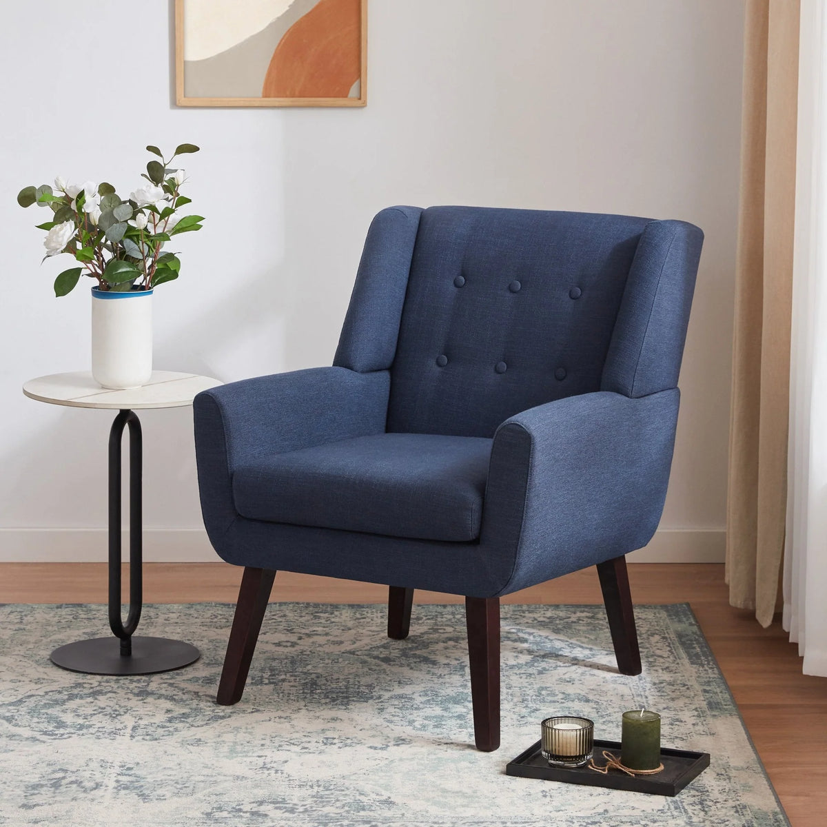 HUIMO  Accent Chair, Button-Tufted Upholstered  Living Room Chairs,  Mid Century Modern Comfy Reading Chairs for Bedroom, Living Room, Beige