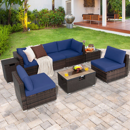 Costway 8PCS Patio Rattan Furniture Set Fire Pit Table Tank Holder Cover Deck Black