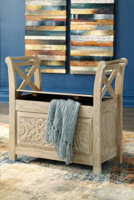 Signature Design by Ashley Casual Fossil Ridge Accent Bench  Whitewash