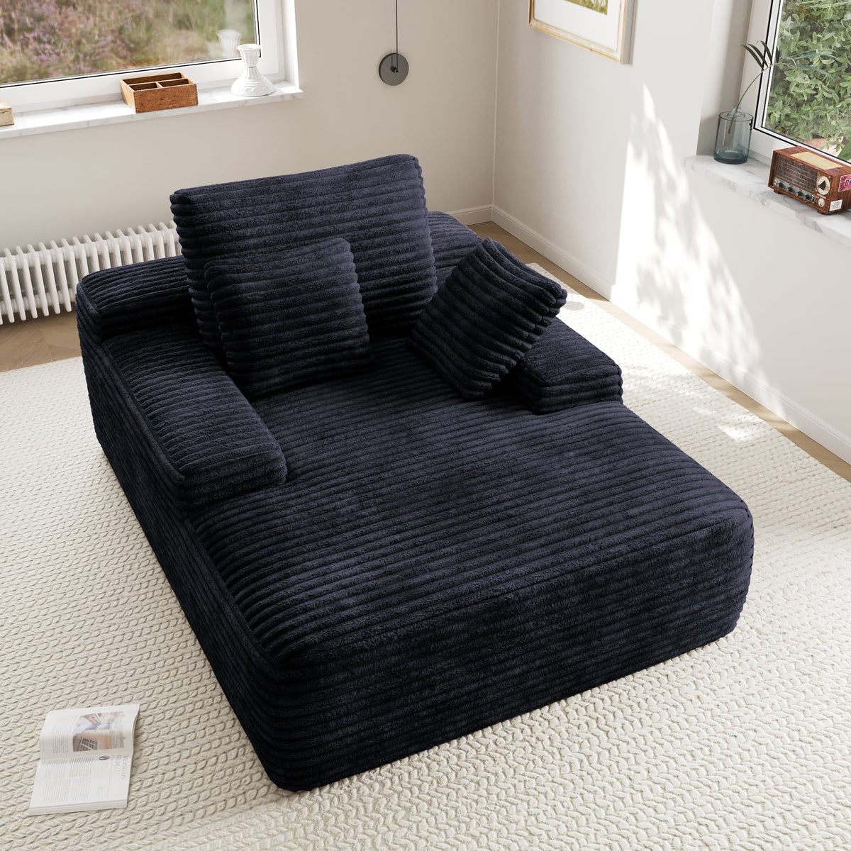 Sodrens Oversized Chaise Lounge Chair Indoor,Upholstered Sofa Bed with Throw Pillows and Armrests,Sleeper Chair for Living Room,Bedroom,Brown,Corduroy