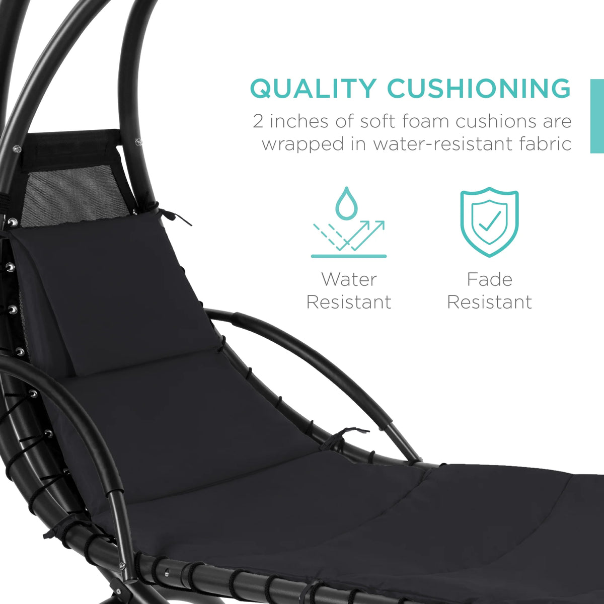 Best Choice Products Hanging Curved Chaise Lounge Chair Swing for Backyard, Patio w/ Pillow, Shade, Stand - Teal
