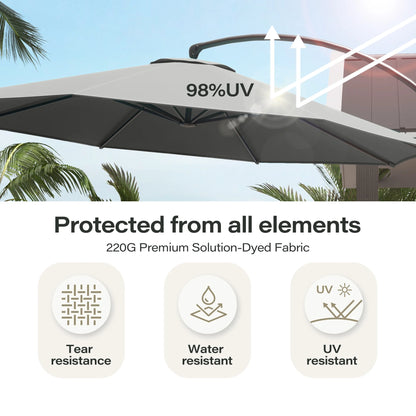 LAUSAINT HOME 11FT Patio Umbrella with Base, Outdoor Deluxe Curvy Cantilever Umbrella for Patio Pool Deck, Champagne