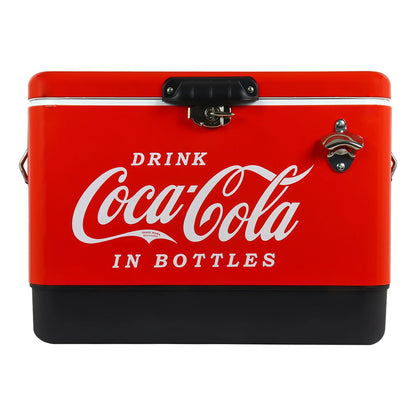 Coca-Cola 51L (54 qt) Ice Chest Beverage Cooler, 85 Can Capacity, Portable with Bottle Opener, Red and Black