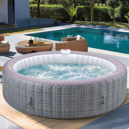 82'' Inflatable Hot Tub, Portable Hot Tub for Home Spa, Outdoor Round Hot Tub W/130pcs Jets, 6 Person Inflatable Pool with Heating, 4 Filters, 2 Cup Holders