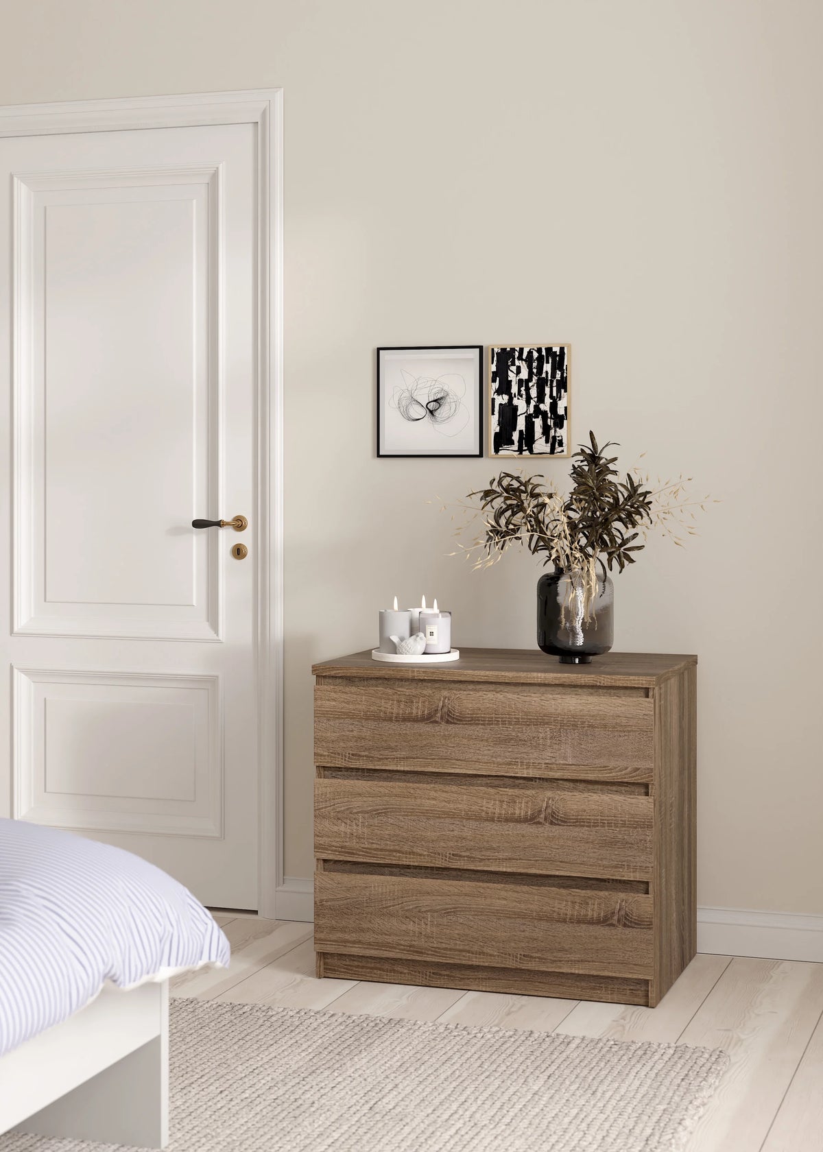 Tvilum Scottsdale 3 Drawer Chest Dresser for Adults, White High Gloss