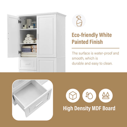 Bellemave White Tall Storage Cabinet with Adjustable Shelf Bathroom Cabinet with 1 Drawer and Storage Rack Large Freestanding Wood Cabinet Storage Organizer Floor Cabinet, White