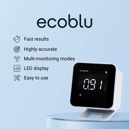 Ecosense EB100 EcoBlu, Digital Radon Detector, Fast & Accurate, Short-Term and Long-Term Monitoring, Full Size LED Screen, Easy to Use (White)