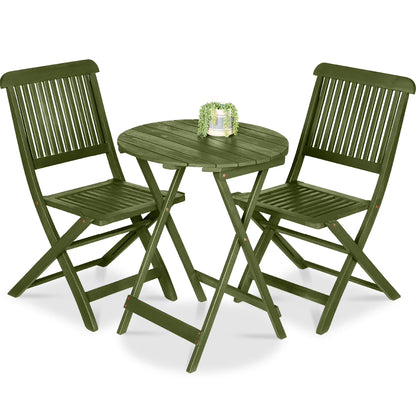 Best Choice Products 3-Piece Acacia Wood Bistro Set, Folding Patio Furniture w/ 2 Chairs, Table - Natural