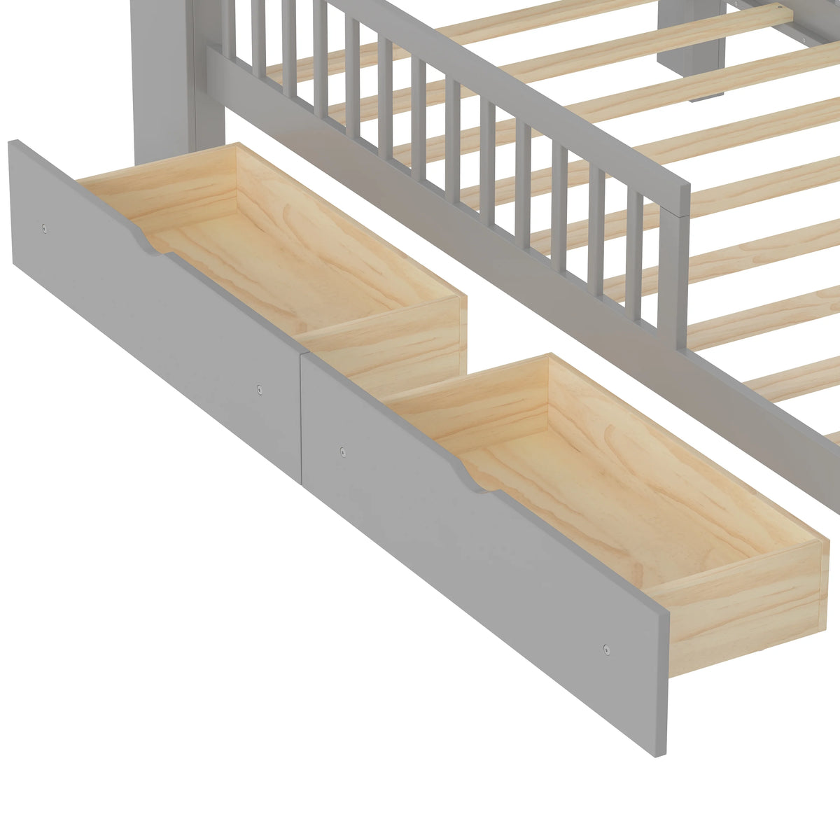Euroco Wood Twin Size Platform Bed with Storage Headboard and Drawers, Low Profile Bed with Guardrails for Kids and Toddlers, White